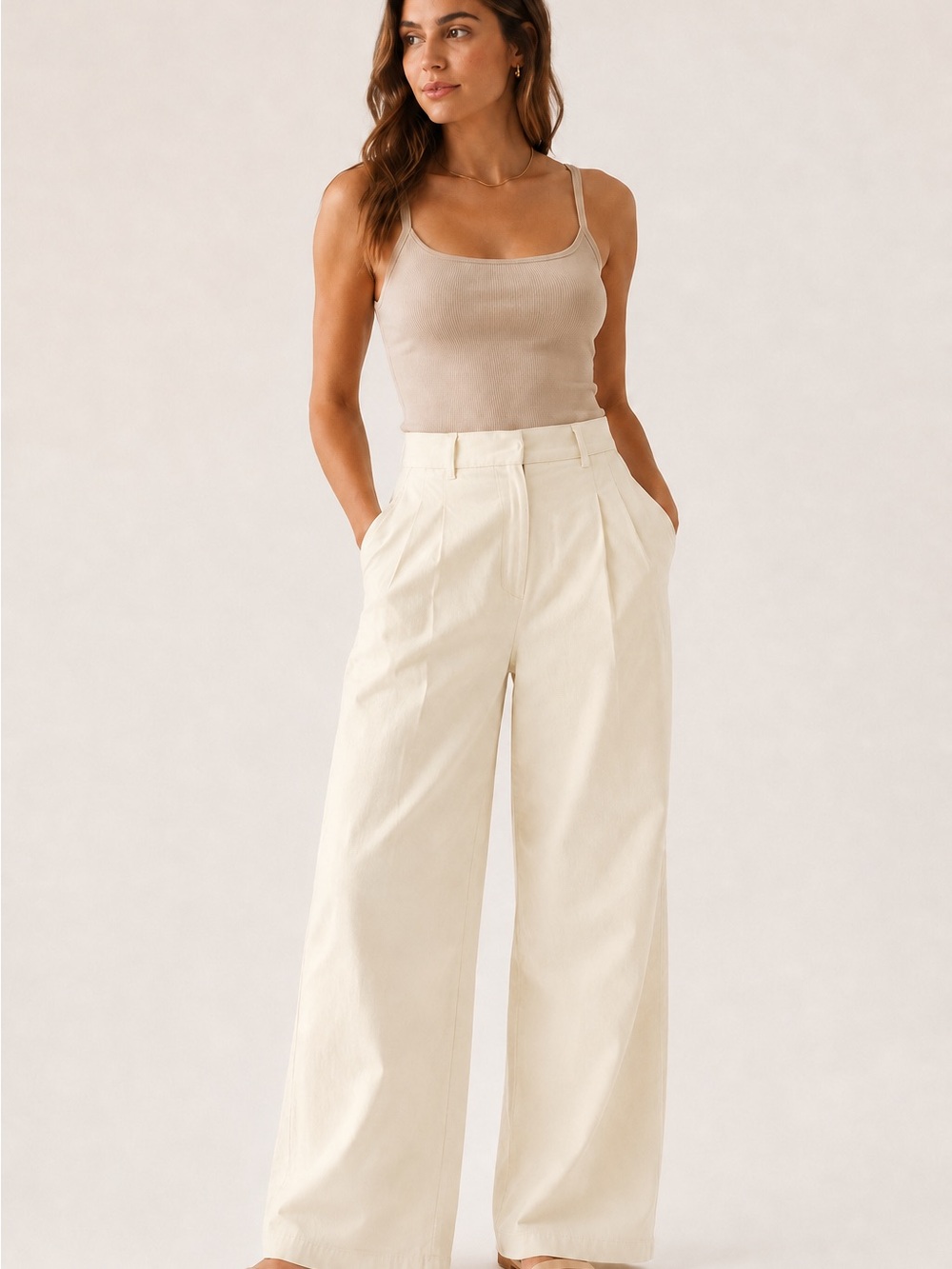 American Eagle  Wide-Leg baggy high-rise TrouserPants in cream color 6